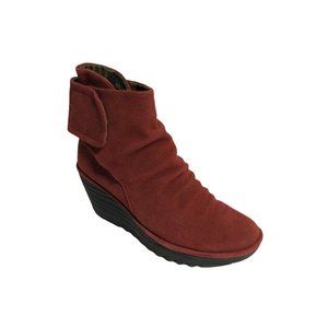 Fly London Yegi Ankle Booties Wedge Red Suede 38